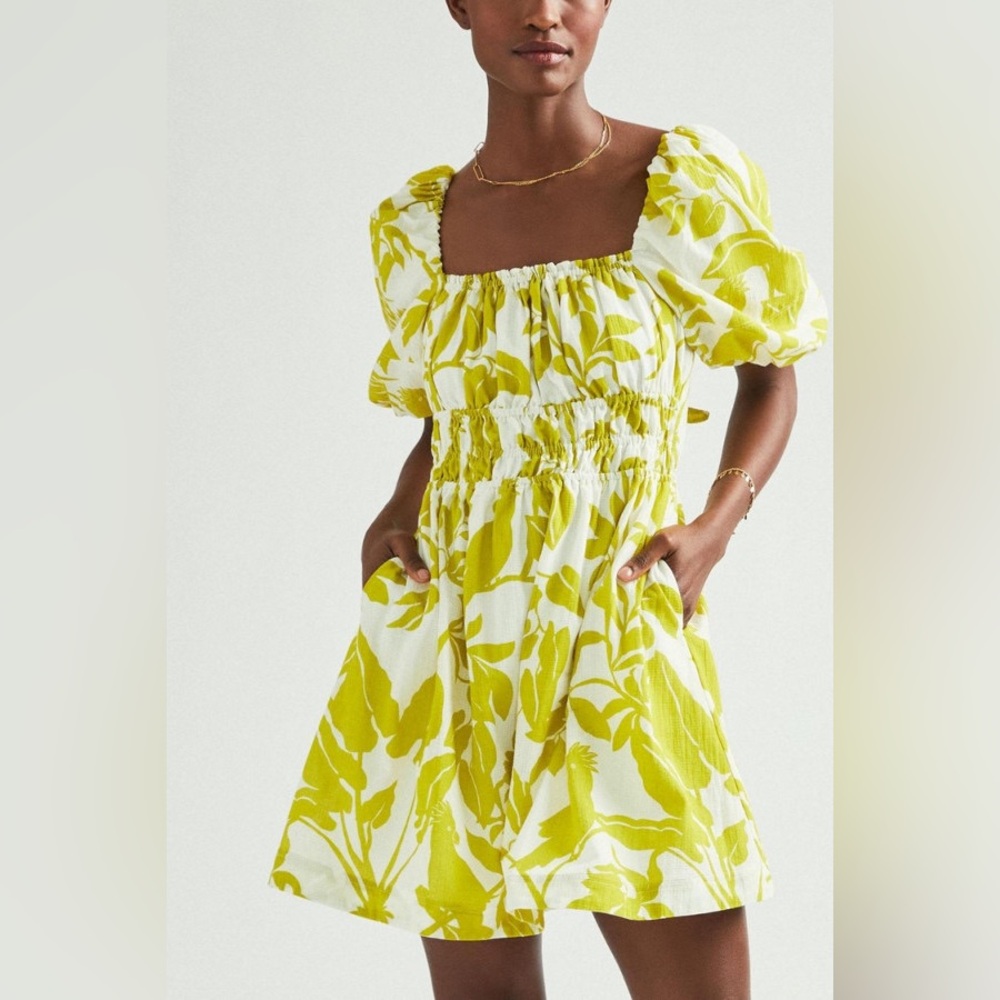 Anthropologie Maeve Feliciana Mini Dress Parrot Animal Print Puff Sleeve Size XS